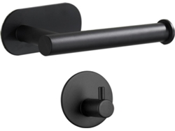 Suporte para Papel Higiênico com Gancho, Sem Buraco, Preto. ZYBLSSBB