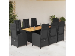 Juego de comedor de jardín de 9 piezas con cojines de mimbre negros de DKD Home Decor