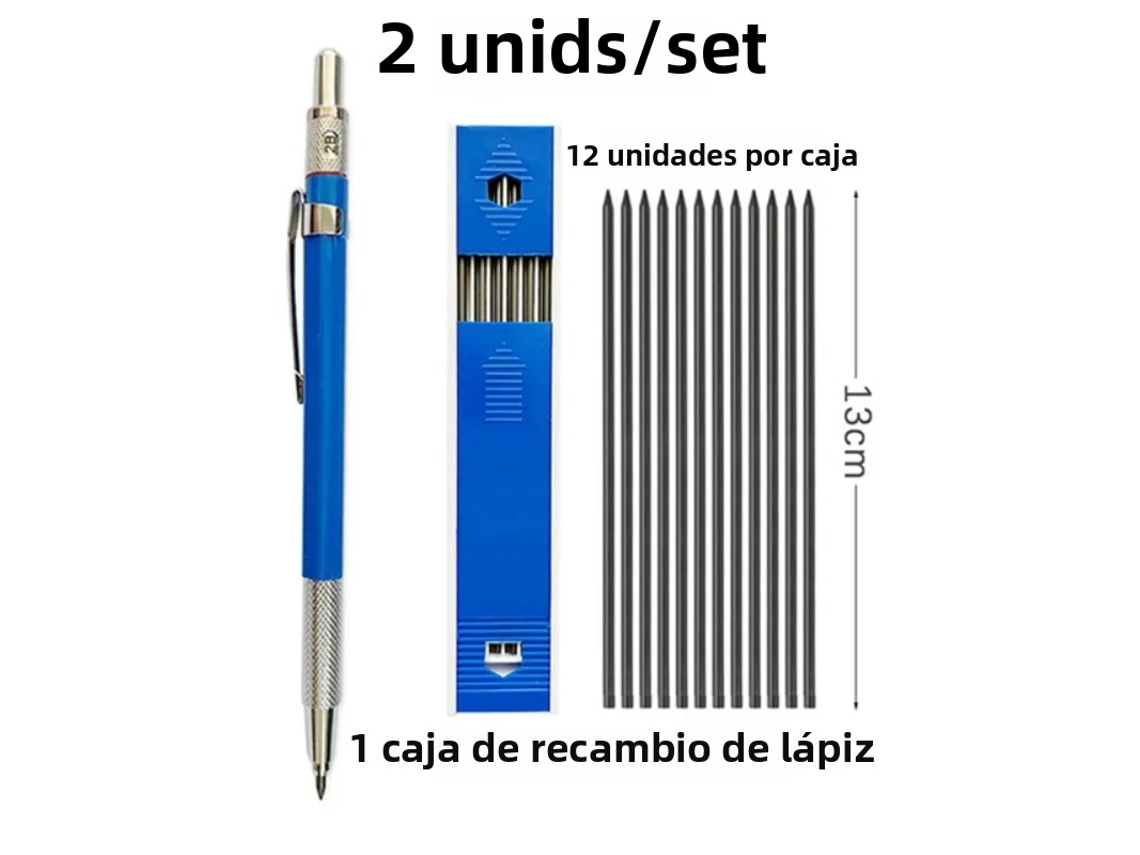 Juego de portaminas de 2 mm, 2B, grafito azul/marrón, ideal para estudiantes. Mdug (2 unidades, azul)
