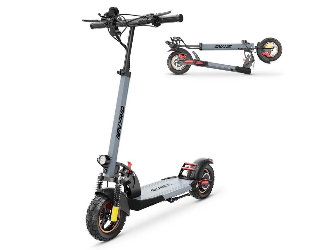 Patinete eléctrico Ie A1 con motor de 800 W, batería de 48 V y 12,5 Ah, freno de disco, plegable, color gris, Ienyrid