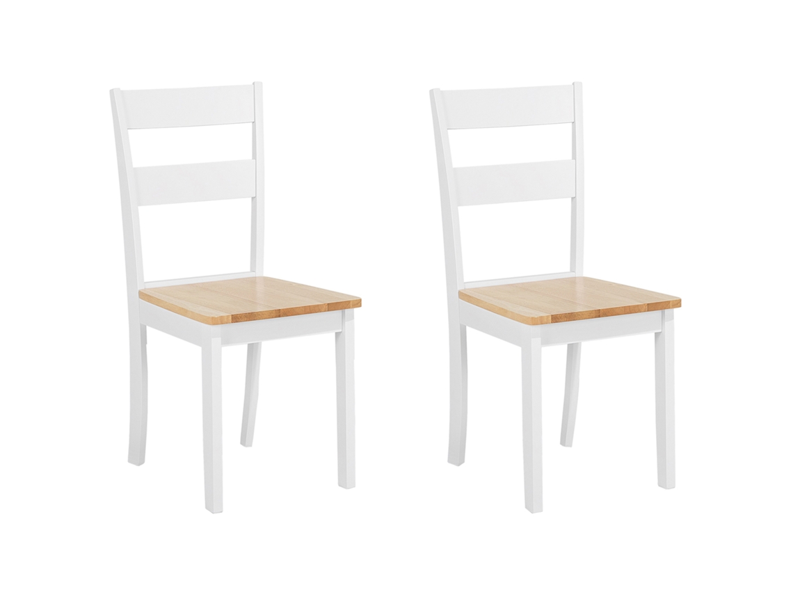 Conjunto de 2 cadeiras de jantar em madeira de seringueira BELIANI Georgia de Madeira de seringueira Branco 45x43x89