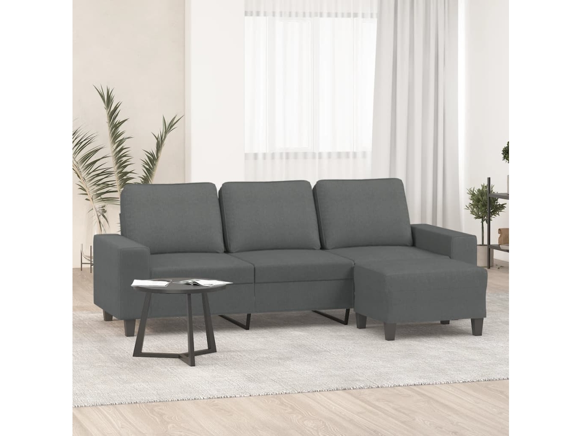 Sofá De 3 Plazas Con Taburete De Tela Gris Oscuro 180 Cm