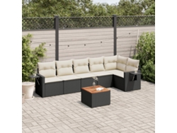 Conjunto de sofá de jardín de 7 piezas con cojines, ratán negro, Dkd Home Decor