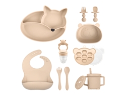 Set De Cubiertos Bebé Chrui 6+ Meses Plato Zorro Ventosa + Cubiertos (beige)