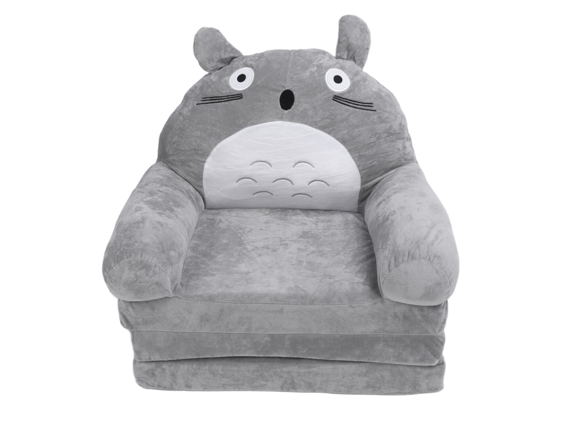Sofá Infantil Plegable Suave Con Diseño De Animales De Dibujos Animados, Con Brazos, Para Sala De Estar Y Dormitorio, Gris Y Blanco, 3 Capas.