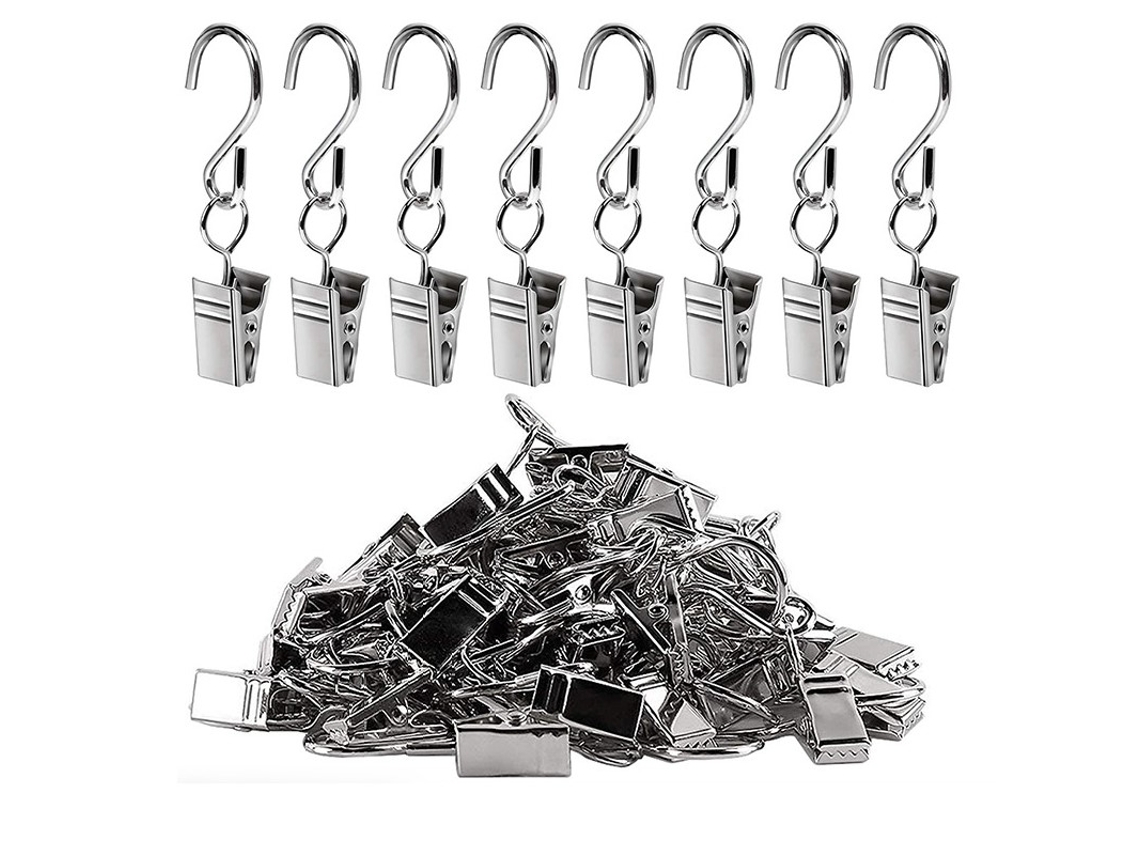 Ganchos de Cortina con Clips en S, Paquete de 20, Plata