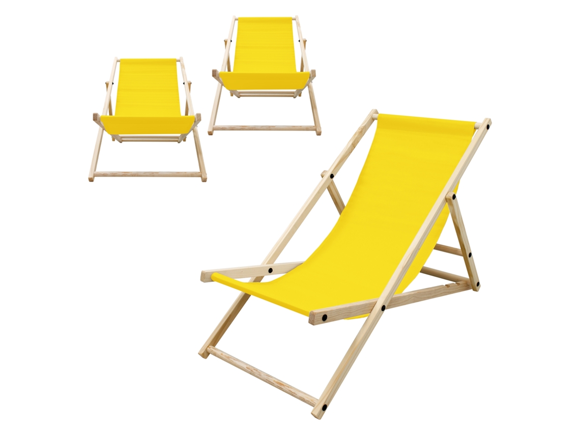 3x Sillas De Playa Ecd Germany Amarilla Madera Pino Tejido Impermeable Carga Hasta 120kg