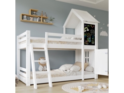 Litera Infantil De 90x200 Cm Con Pizarra Y Escalera Blanca.