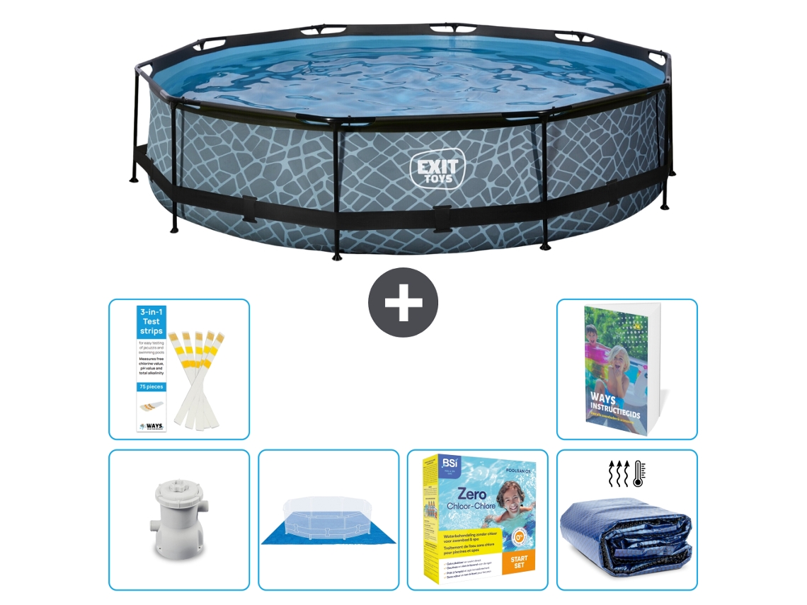 Piscina redonda Exit-toys con efecto piedra - 360x76 cm - 7 piezas S245