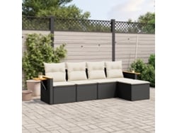 Conjunto de sofá de jardín de 5 piezas con cojines de mimbre sintético negro, Dkd Home Decor
