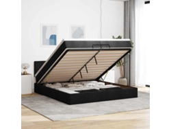 Estructura De Cama Otomana Con Colchón Tela Negra 200x200 Cm