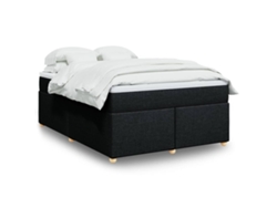 Cama Box Spring Con Colchón Tela Negro 140x190 Cm