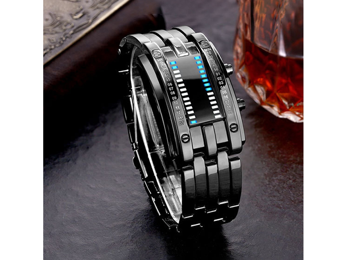 Reloj Electrónico De Lujo Impermeable De Acero Inoxidable Con Luz Led Binaria