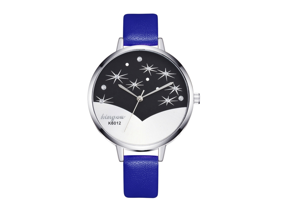Reloj De Pulsera De Cuarzo Informal Para Mujer Con Correa De Piel Sintética Azul.