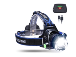 Linterna frontal LED recargable por USB, impermeable, con zoom y batería de litio integrada Yizhood (negra)