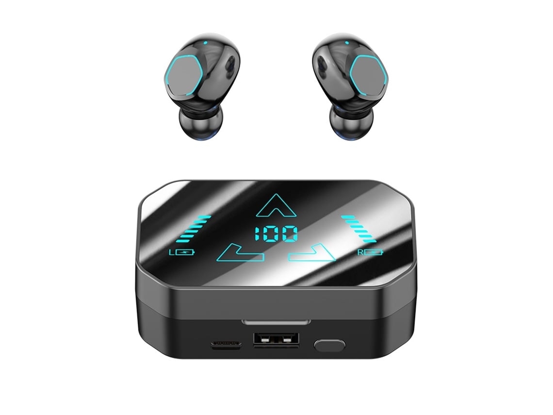 Estuche de Carga con Pantalla Digital para Auriculares Bluetooth Ipx4 Impermeable Negro YEMAESRE