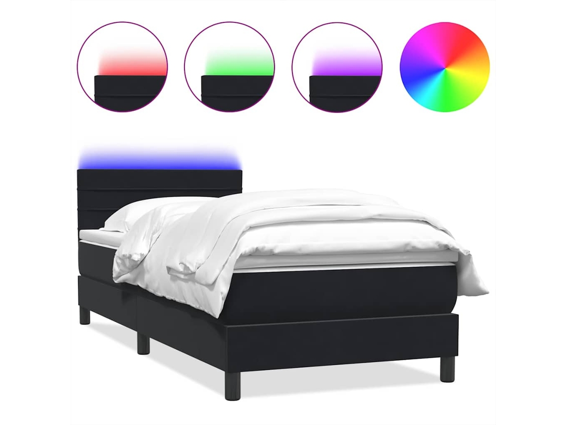 Maison Exclusive - Cama Box Spring Con Colchón Y Led Cuero Sintético Negro 90x210 Cm