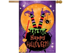 Guirnalda De Halloween Para Casa Con Huellas De Bruja, Caldero Y Luna Llena, Hecha De Poliéster Resistente A La Intemperie.