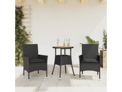 Juego de comedor de jardín de 3 piezas con cojines de mimbre de acacia negra, Dkd Home Decor