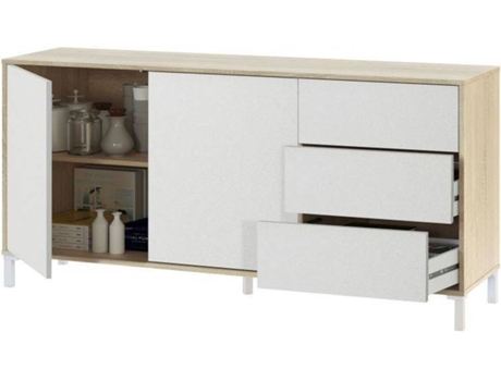 Aparador HABITDESIGN Brooklyn (Blanco Artik - Roble - Melamina, PVC, ABS, MDF y Metal - 154 x 74 x 41 cm)
