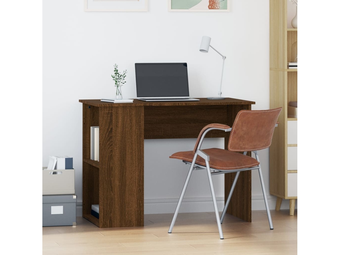 Escritorio de madera contrachapada marrón roble 100x55x75 cm