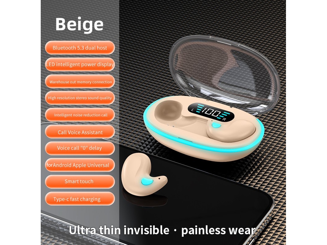 Auriculares Inalámbricos Mini Invisibles (beige), Bluetooth, Sonido Envolvente Hifi Dinámico.