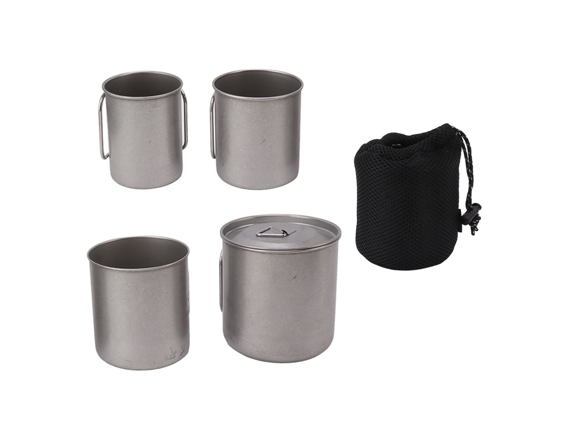Juego De 4 Tazas De Acero Inoxidable Para Camping Con Asa Plegable Y Tapa, Ideales Para Acampar, Hacer Senderismo Y Actividades Al Aire Libre.