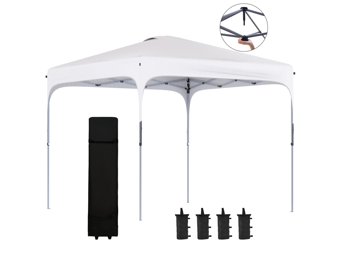 VPMKP - Gazebo Outsunny 2,5x2,5 m pop up altura ajustable Oxford UV50+ acero bolsa de transporte BLANCO