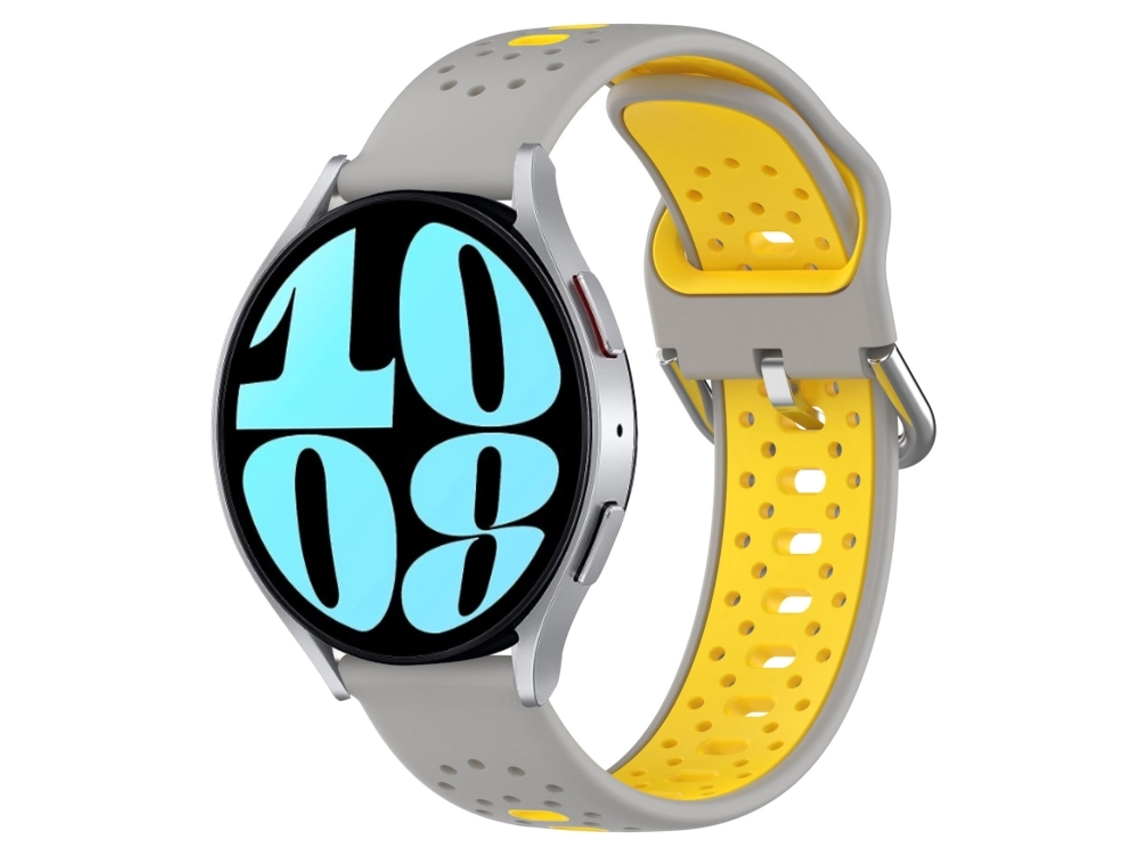 Bracelete Para Samsung Galaxy Watch 6 (44mm) - Silicone Respirável Duas Cores (20mm) - Cinza + Amarelo