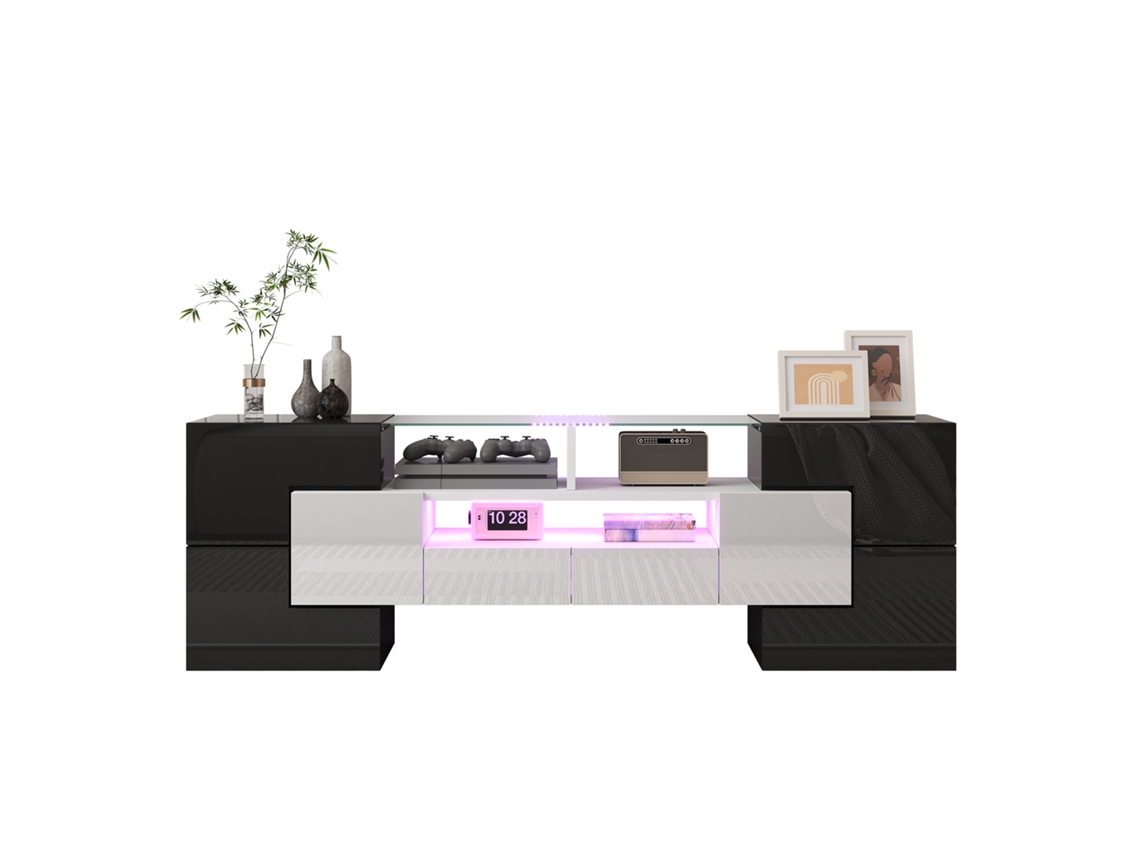 Soporte Para Tv Blanco Brillante De 145 Cm Con Superficie De Cristal Led.