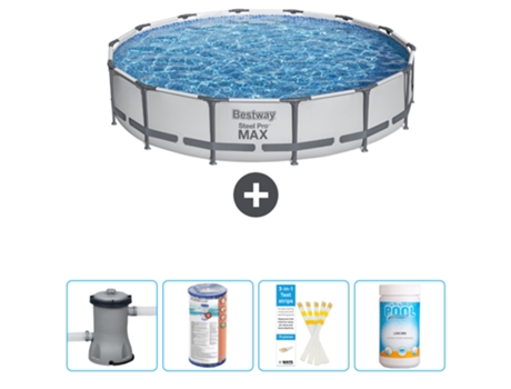 Piscina BESTWAY Round Steel Pro MAX - 427 x 84 cm - Gris - Bomba incluida Filtrar - Tiras de prueba - Cloro