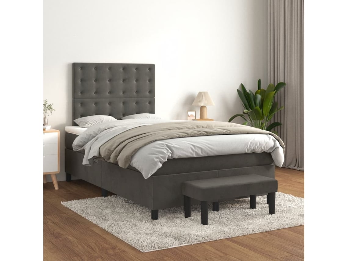 Cama Box Spring Con Colchón Terciopelo Gris Oscuro 120x200 Cm