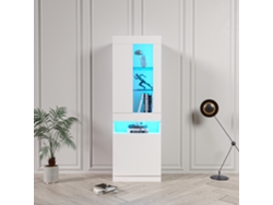 Vitrina vertical LED blanca de 180 cm con estantes de cristal, iluminación acogedora y estilo para guardar libros.