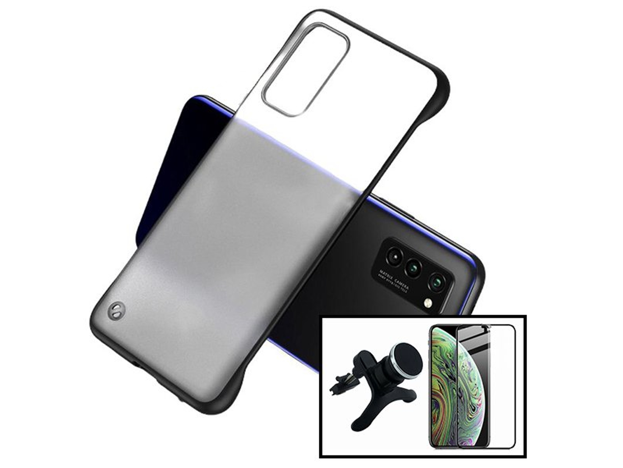 Kit Funda, Protector 5D y Soporte Magnético Coche Samsung A40 Invisible Bumper