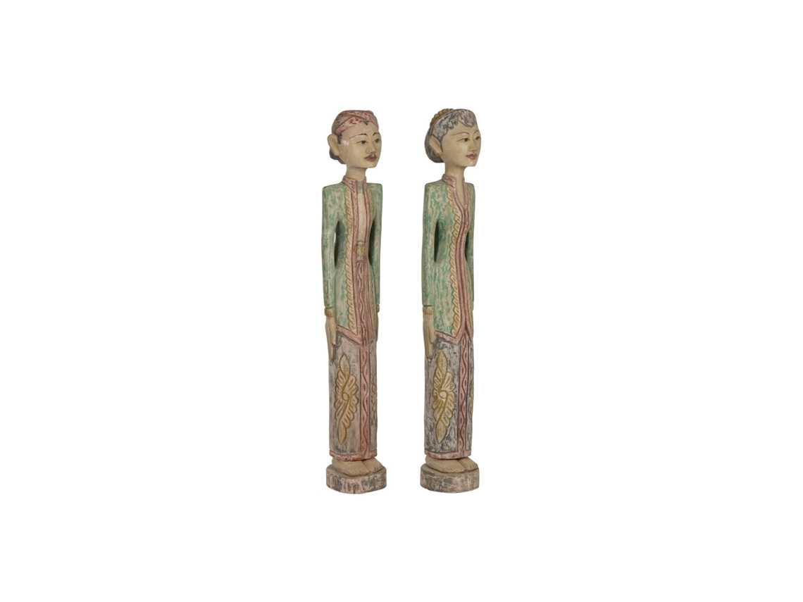 Set 2 Figura Madera Tallado Policromia 35x15x102cm