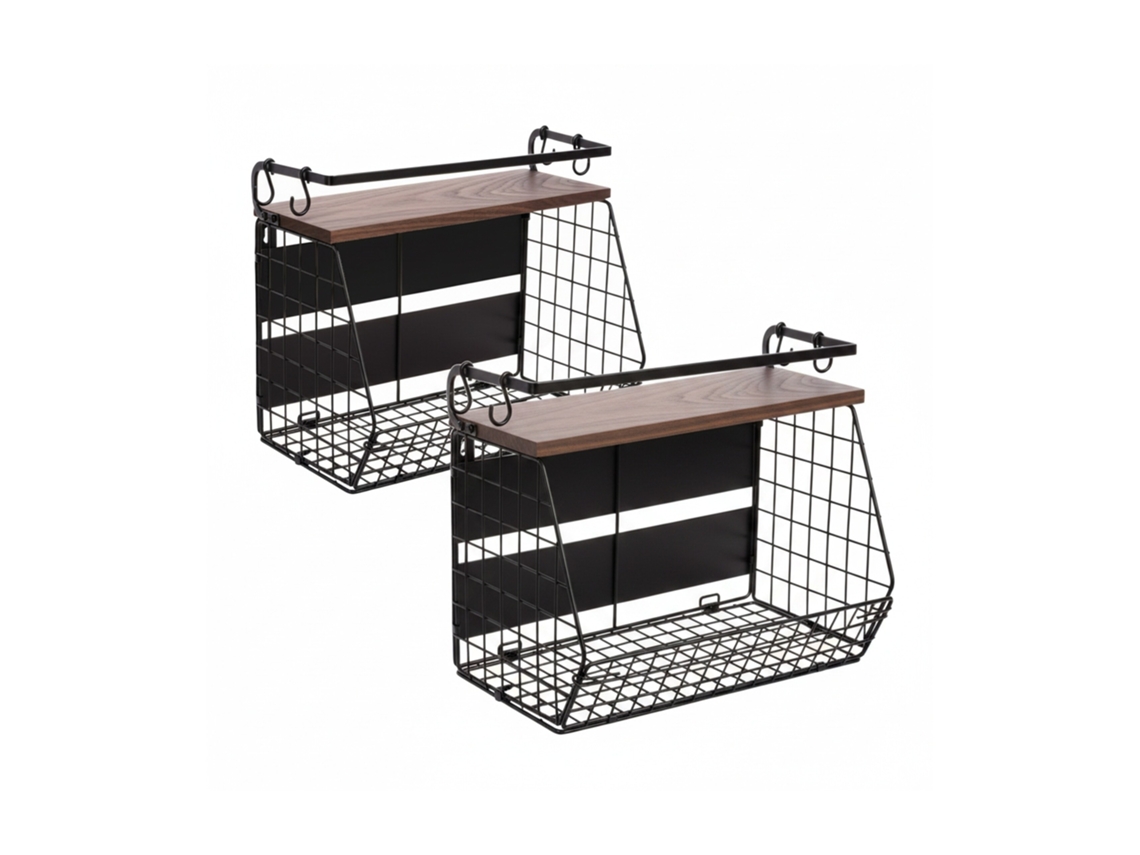 Relaxdays Set 2 Cestas De Frutas Magnéticas Para Pared, Organizador De Cocina, 30x35,5x21 Cm, Metal Negro/marrón