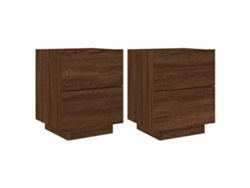 Maison Exclusive - Mesitas De Noche Luces Led 2 Uds Madera Ingeniería Roble Marrón