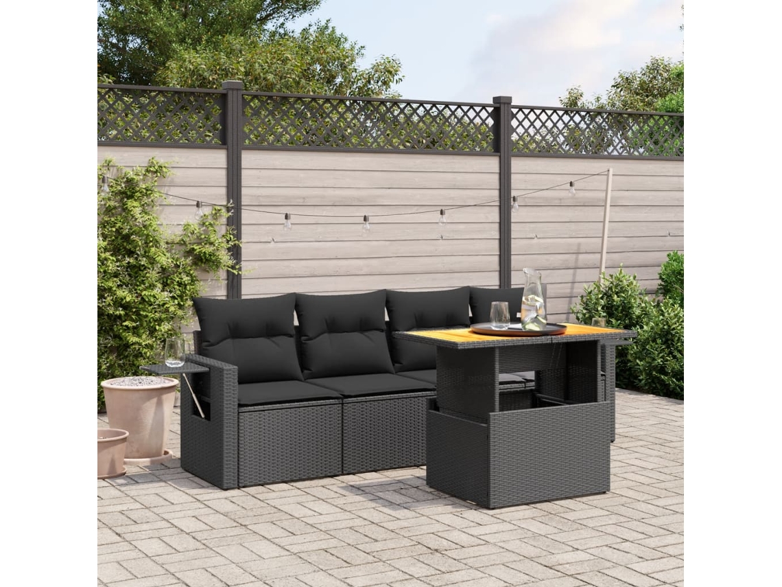 Conjunto de 5 sofás de jardín con cojines de mimbre sintético negro, Dkd Home Decor