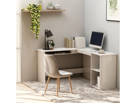MAISON EXCLUSIVE Escritorio forma de L contrachapada blanco brillo 120x140x75 cm