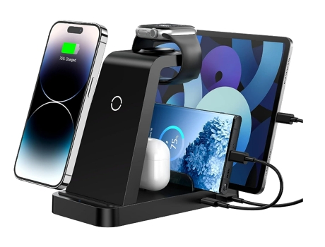 Cargador inalámbrico, estación de carga 5 en 1: base de carga rápida inalámbrica para iPhone 15 14 13 12 Pro Max Apple Watch AirPods CHRONUS