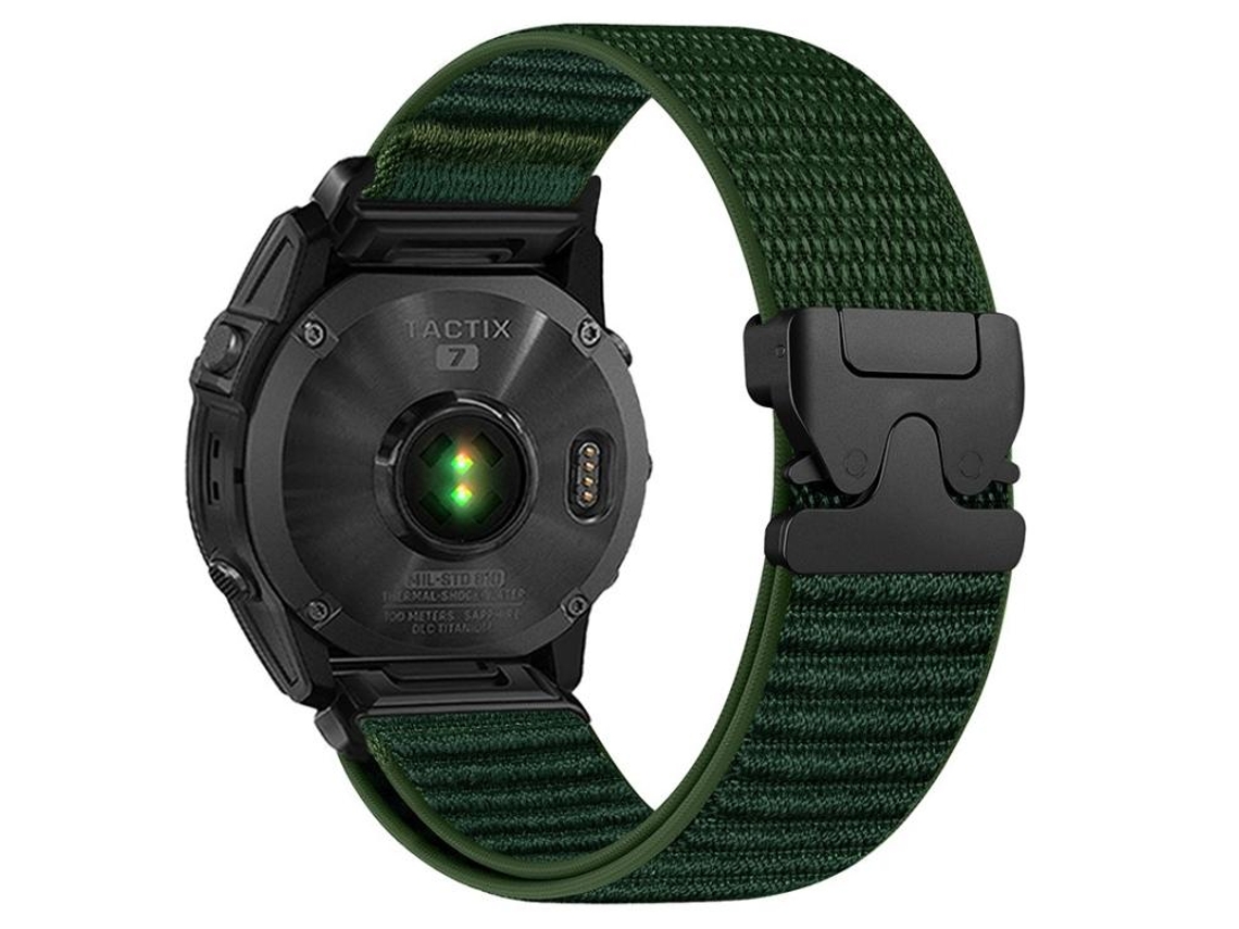 Bracelete Para Garmin (26mm) - Nylon Trançado - Padrão De Montanha - Fivela De Paraquedas - Ponteira De Metal Verde Abeto