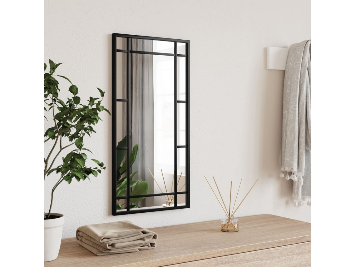 Espejo de pared rectangular de hierro negro 30x60 cm N/A