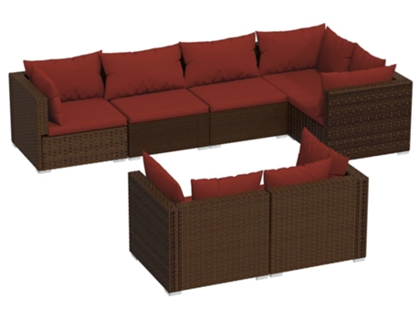 Conjunto 7 muebles de jardín VIDAXL y cojines ratán sintético marrón