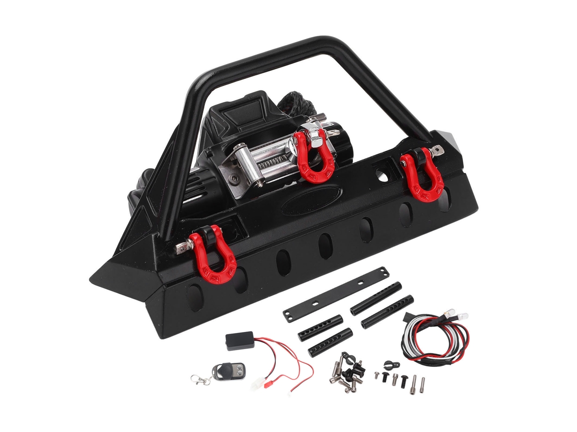 Parachoques Delantero Con Cabrestante Y Luz Led, De Metal, Para Coche Rc De Escalada, Accesorios De Repuesto.