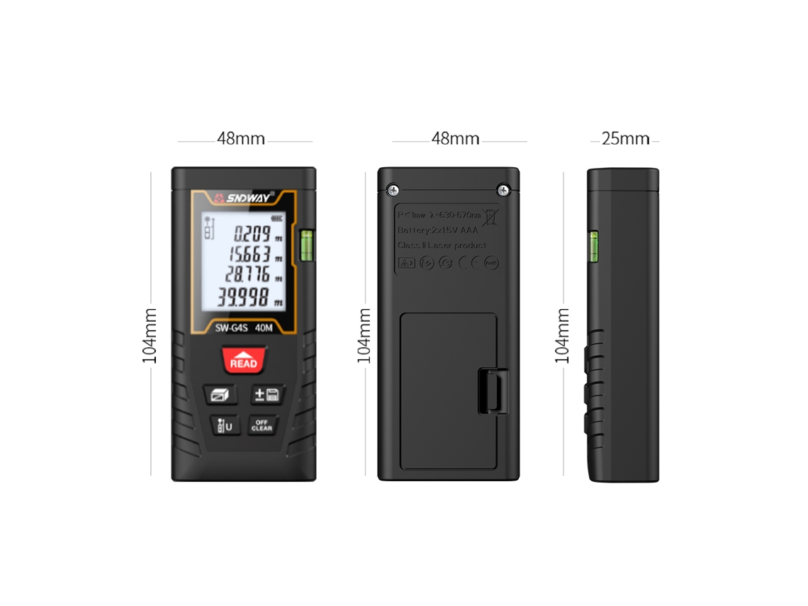 Medidor Laser 40m Digital Mini Con Nivel Burbuja Para Longitud Área Volumen