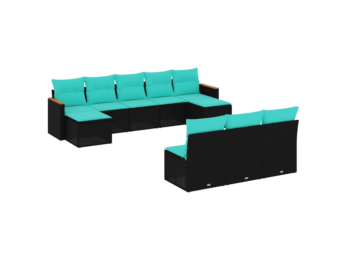 Conjunto de sofá de jardín de 3 piezas con cojines de ratán sintético. EXCLUSIVO DE MAISON.