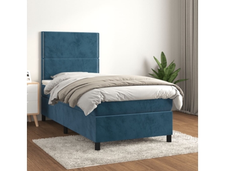 Cama con somier VIDAXL (Azul - Terciopelo - 193 x 90 x 128 cm)