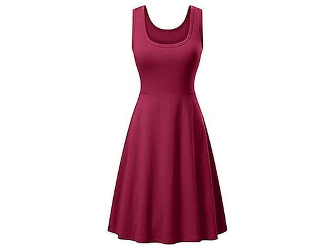 2026-vestido De Verano Para Mujer Sin Mangas Cuadrado Solido Falda Plisada Cintura Alta Casual Rojo