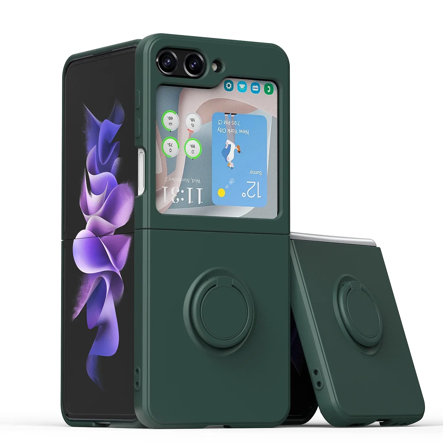 (verde Oscuro, Galaxy Z Flip5) Funda Protectora De Silicona Líquida, A Prueba De Golpes Y Antideslizante, Con Soporte De Anillo, Material Tpu Suave.