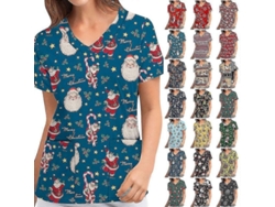Camiseta de uniforme de enfermera de Navidad para mujer, manga corta, escote en V, blusa de Navidad Café S